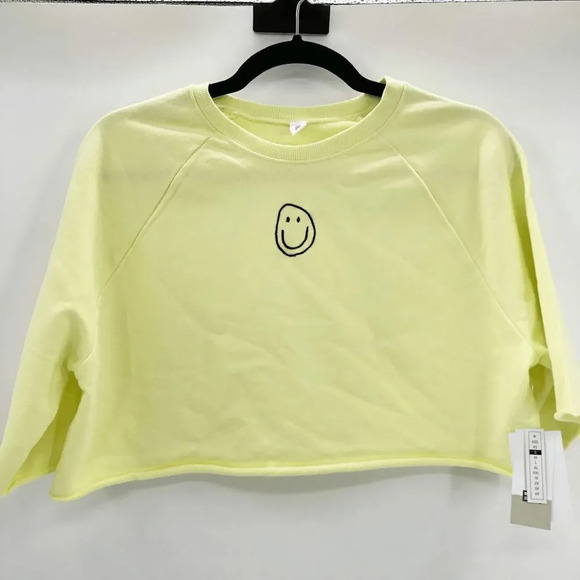 NWT BP Women's Yellow‎ Smile Raglan Sweatshirt Crop Top Size S - Picture 2 of 7